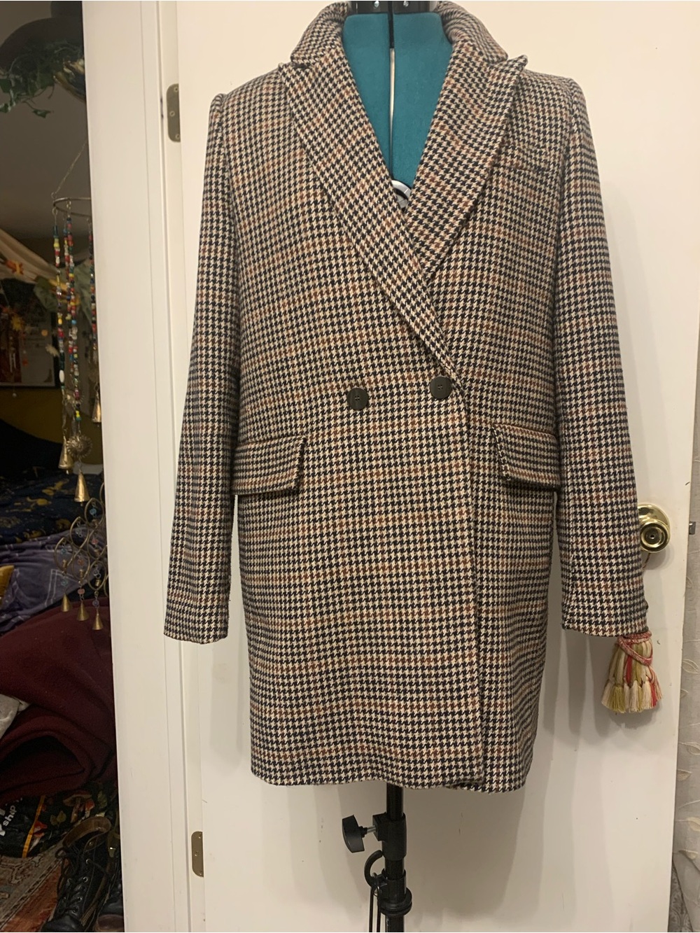 Rachel Zoe Brown & Black Houndstooth Pea Coat - Picture 3 of 3